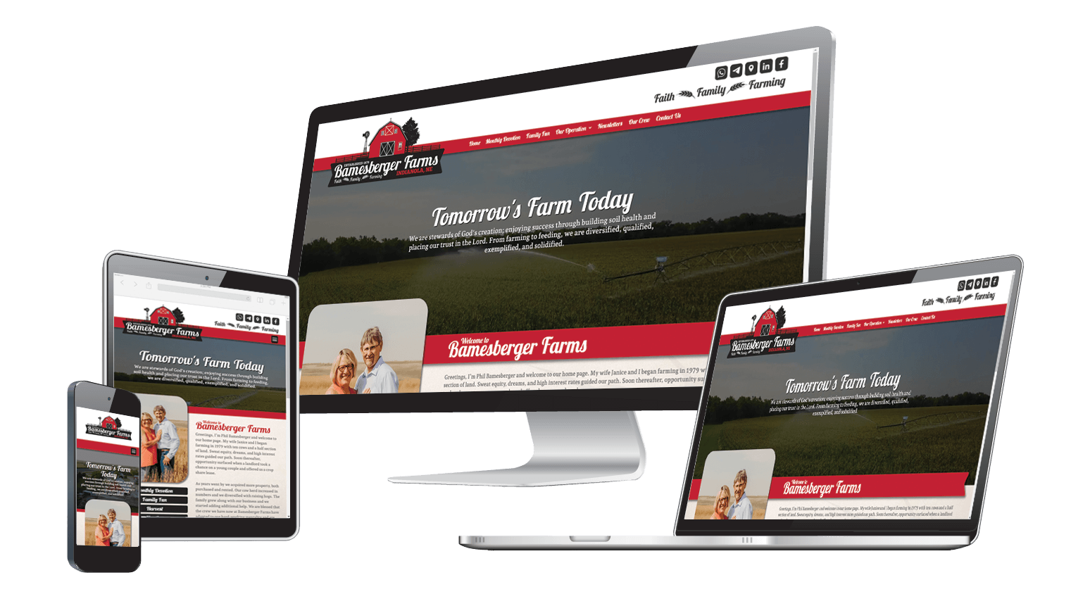 Bamesberger Farms custom website build with device variant layouts.