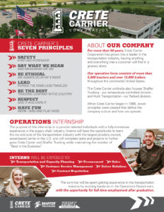 Crete Carrier Corporation Operations internship recruitment flyer