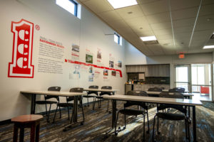 Crete Carrier Corporation's Lincoln Driver Training room with a custom Crete company history timeline vinyl graphic