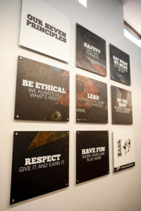 Crete Carrier Corporation's Lincoln, Nebraska terminal Fleets Office with custom Seven Principles wall panel stand-offs